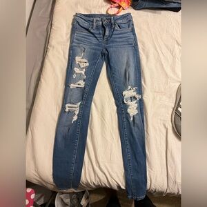 American Eagle Outfitters Blue Skinny Distressed Jeans